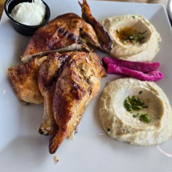 Rosine's Mediterranean Cafe - Half roast chicken with double baba ganoush - Mediterranean Near Me - Anaheim, California Rosine's Mediterranean Cafe - Half roast chicken with double baba ganoush - Mediterranean Near Me - Anaheim, California