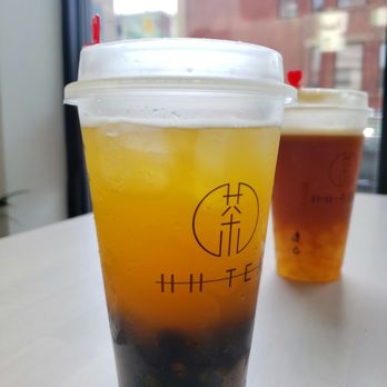 HH Tea - White peach mango green boba and passion fruit black aloe - Bubble Tea Near Me - Baltimore, Maryland