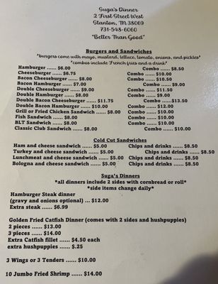 Menu photo 1 Suga's Diner Stanton, TN