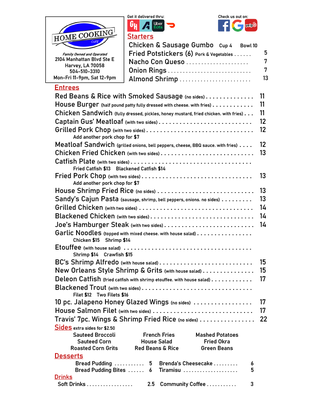 Menu photo 5 Home Cooking Cafe Harvey, LA Menu photo 5 Home Cooking Cafe Harvey, LA