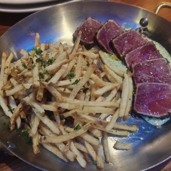 Balboa Surf Club - Tuna frites ($34)-- seared tuna with shoestring fries + verde sauce - New American Near Me - Houston, Texas Balboa Surf Club - Tuna frites ($34)-- seared tuna with shoestring fries + verde sauce - New American Near Me - Houston, Texas