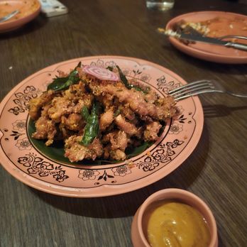 Kanyakumari - From Kanyakumari- Hira Anna fried chicken, fried garlic crumbs. $22. Excellent - Seafood Near Me - New York, New York