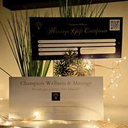 Champion Wellness and Massage - A Massage Gift Certificate is the perfect present for any occasion.