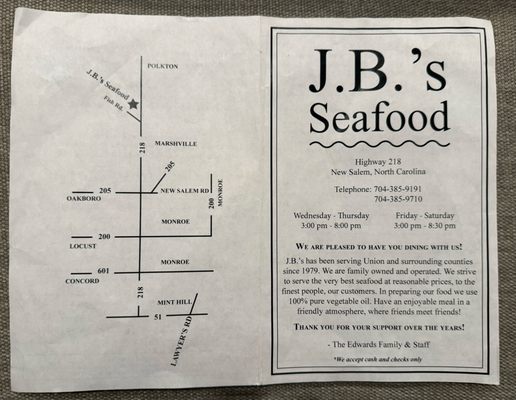 Menu photo 2 J B's Seafood Marshville, NC