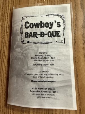 Menu photo 1 Cowboys BBQ Batesville, AR Menu photo 1 Cowboys BBQ Batesville, AR