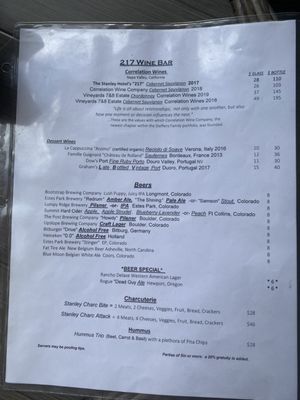 Menu photo 2 217 Wine Bar Estes Park, CO