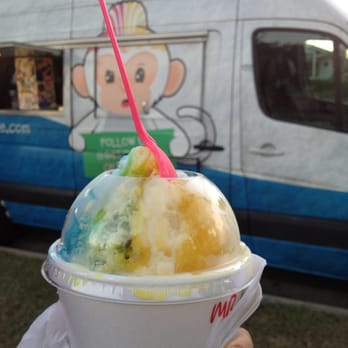 Get Shaved Truck - Medium shave ice with condensed milk and mochi ($4) - blue hawaii, mango, and watermelon - Food Trucks Near Me