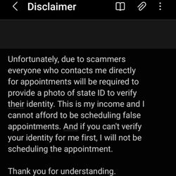 Marissa Rogers LMT - Disclaimer for required proof of identity before scheduling