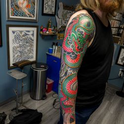 Don't Tell Mama Tattoo - Japanese snake sleeve