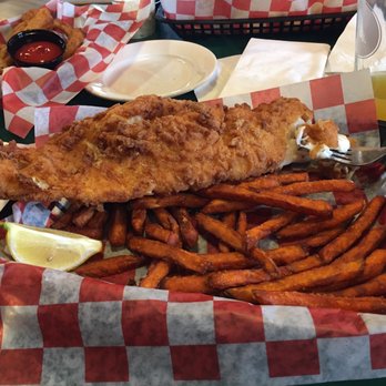 Gary's Olde Towne Tavern - Fish and chips, haddock with sweet potato fries. - Brewpubs Near Me - Naples, Maine