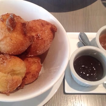 Klein Harris - Doughnuts w/ salted caramel sauce & chocolate sauce - Desserts Near Me - Calgary, Alberta