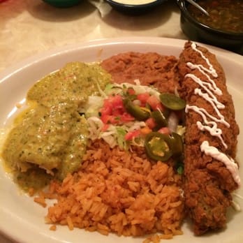 Chuy's - Combo with chili relleno and enchilada with boom boom sauce. - Tex-Mex Near Me - Austin, Texas