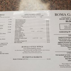 Roma Gardens - Menu as of May 2021.