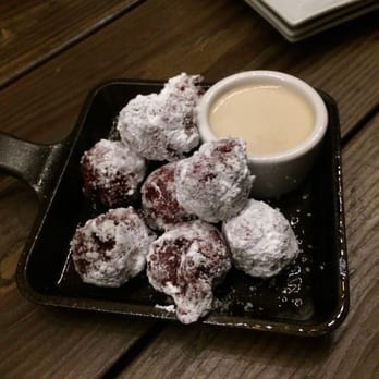 Bosscat Kitchen & Libations - Red Velvet Beignets with Cookie Butter Whipped Cream! - New American Near Me - Irvine, California