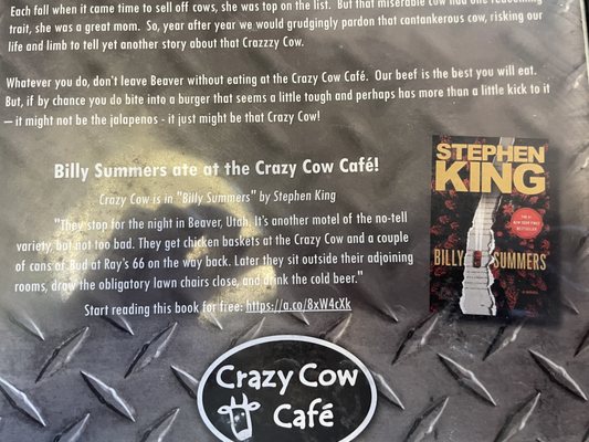 Menu photo 8 Crazy Cow Cafe Beaver, UT