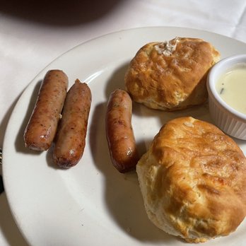 Al Biernat's Oak Lawn - Buttermilk Biscuits, Jalapeño Gravy, Three Links of Breakfast Sausage - Steakhouses Near Me - Dallas, Texas Al Biernat's Oak Lawn - Buttermilk Biscuits, Jalapeño Gravy, Three Links of Breakfast Sausage - Steakhouses Near Me - Dallas, Texas