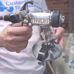 Custom Tub and Tile Resurfacing - Up close and personal with one of our technicians spray guns.  They are the best tool to help us get the job done!