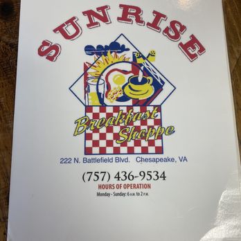Sunrise Breakfast Shoppe - Menu - Breakfast & Brunch Near Me - Chesapeake, Virginia Sunrise Breakfast Shoppe - Menu - Breakfast & Brunch Near Me - Chesapeake, Virginia