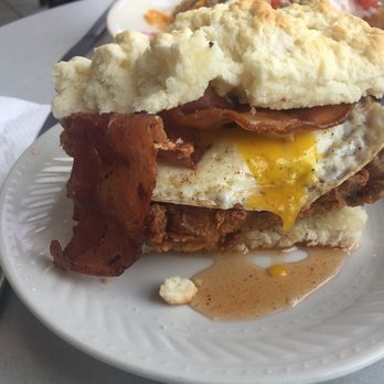 Sand Hill Kitchen - Award-winning fried chicken biscuit with fried egg, crispy bacon and chipotle honey. Mmm, mmm! - Breakfast & Brunch Near Me - Asheville, North Carolina Sand Hill Kitchen - Award-winning fried chicken biscuit with fried egg, crispy bacon and chipotle honey. Mmm, mmm! - Breakfast & Brunch Near Me - Asheville, North Carolina