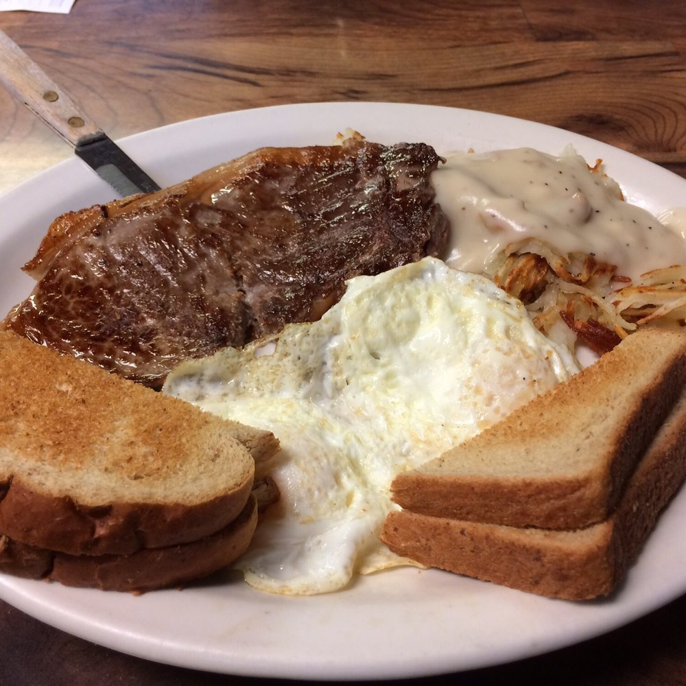 Grain Bin - This is the steak and eggs breakfast at The Grain Bin Restaurant in Chanute, KS. - Breakfast & Brunch Near Me - Chanute, Kansas