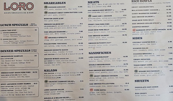 Menu photo 1 Loro Asian Smokehouse & Bar Houston, TX Menu photo 1 Loro Asian Smokehouse & Bar Houston, TX