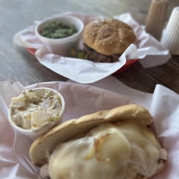Goebel's Country Store - Surprise special chicken Philly cheesesteak with potato salad - Barbeque Near Me - Shady Cove, Oregon Goebel's Country Store - Surprise special chicken Philly cheesesteak with potato salad - Barbeque Near Me - Shady Cove, Oregon