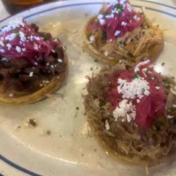 Los Amores de Julia - Tres Santos sopes with asada, pollo, and carnitas. Great flavor, but much smaller than expected. - Mexican Near Me - Sacramento, California Los Amores de Julia - Tres Santos sopes with asada, pollo, and carnitas. Great flavor, but much smaller than expected. - Mexican Near Me - Sacramento, California