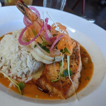 The Fish Hopper - Prawn and Salmon dish - was decent, but wish the sauce had more flavor - Seafood Near Me - Monterey, California The Fish Hopper - Prawn and Salmon dish - was decent, but wish the sauce had more flavor - Seafood Near Me - Monterey, California