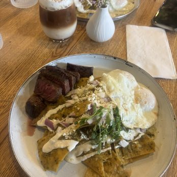 Pradera Brunch - Chilaquiles verdes with FLAT IRON STEAK - Breakfast & Brunch Near Me - Baldwin Park, California Pradera Brunch - Chilaquiles verdes with FLAT IRON STEAK - Breakfast & Brunch Near Me - Baldwin Park, California