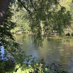 Dexter Cider Mill - River behind the back of the building--lots of bees back here.