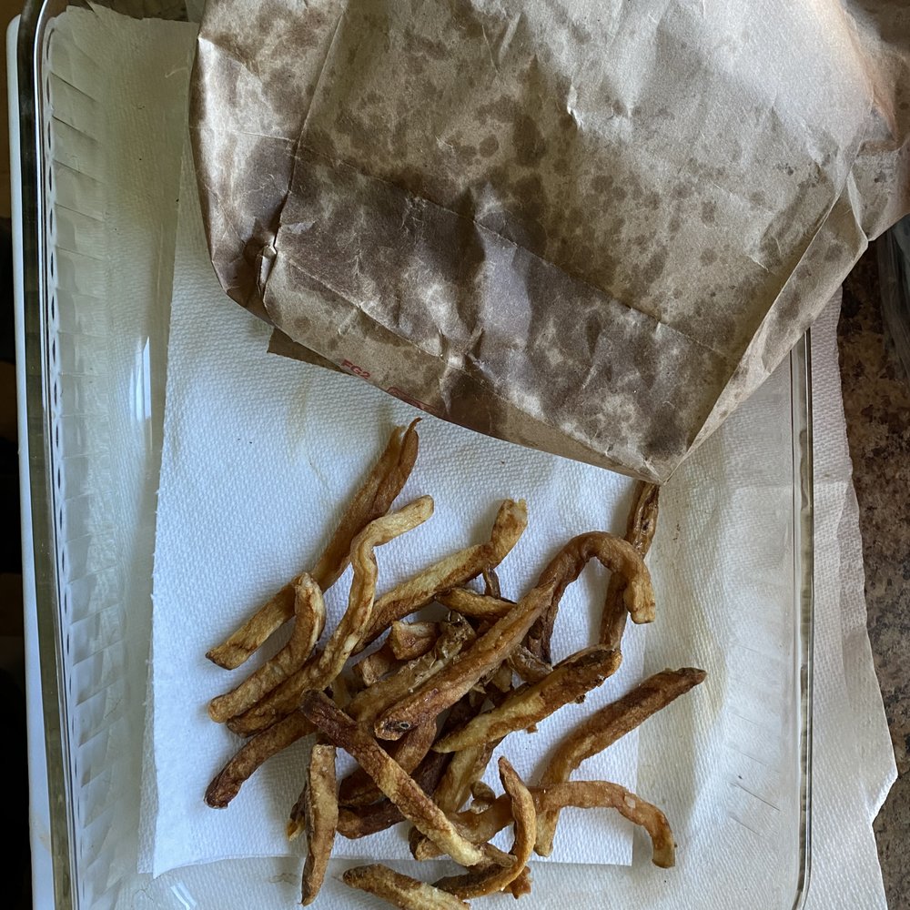 Greasy bag and soggy limp fries! Greasy bag and soggy limp fries!