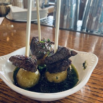 Rocker Oysterfeller's - Happy hour steak and potatoes w leek purée. Amazing!! - Seafood Near Me - Bodega Bay, California Rocker Oysterfeller's - Happy hour steak and potatoes w leek purée. Amazing!! - Seafood Near Me - Bodega Bay, California