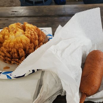 Fryeburg Fair - Blooming onion and corn dog. - Festivals Near Me - Fryeburg, Maine