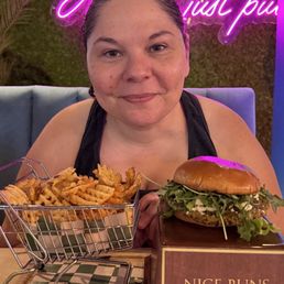 Vegetarian falafel burger and fries Vegetarian falafel burger and fries