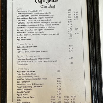 Cafe Jolie - Coffee/drink menu - 4/14/23 - Breakfast & Brunch Near Me - Alameda, California Cafe Jolie - Coffee/drink menu - 4/14/23 - Breakfast & Brunch Near Me - Alameda, California