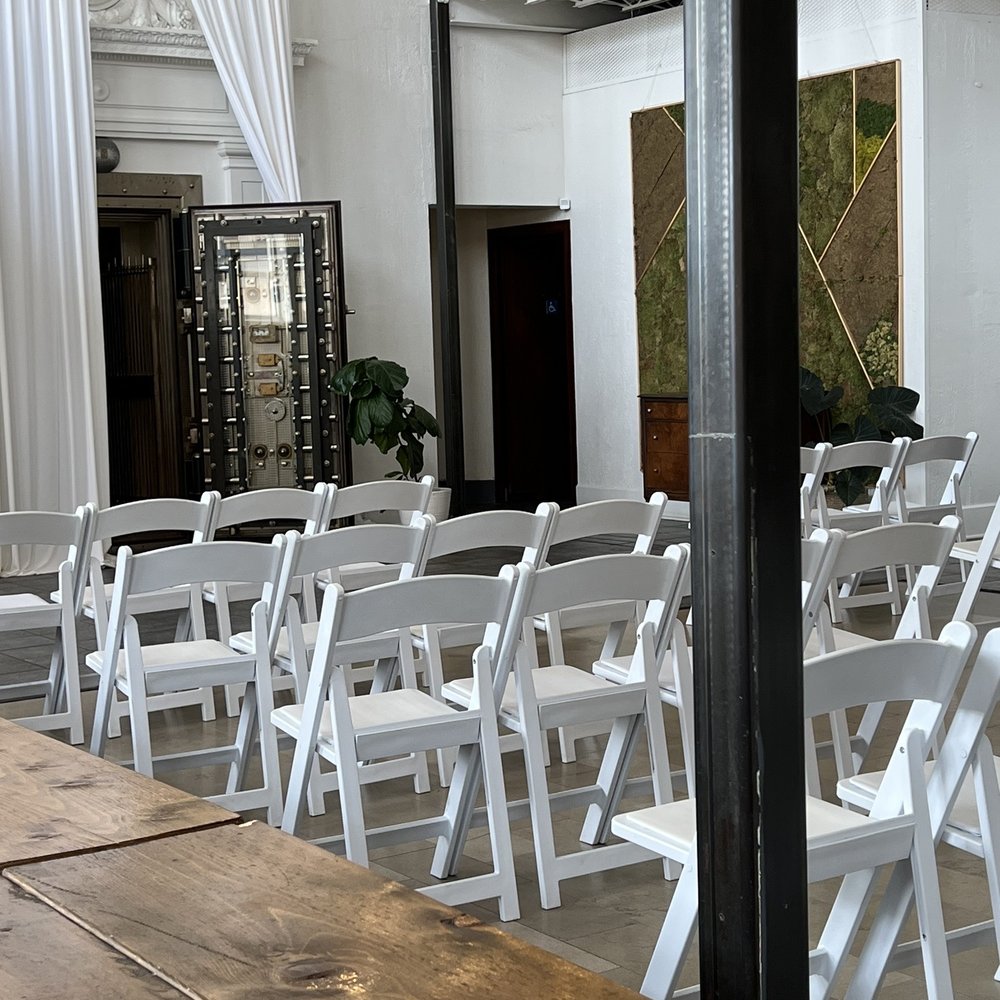 Dragon Pit BBQ - Old bank vault, chairs set up for weddings - Barbeque Near Me - Racine, Wisconsin Dragon Pit BBQ - Old bank vault, chairs set up for weddings - Barbeque Near Me - Racine, Wisconsin
