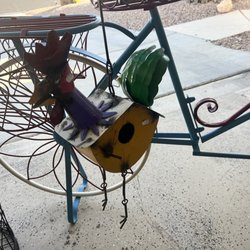 Import Corner - Planter bicycle and rooster birdhouse!