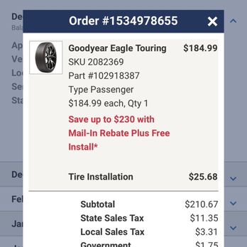 Pep Boys - Online order confirmation - Tires Near Me - Chino Hills, California