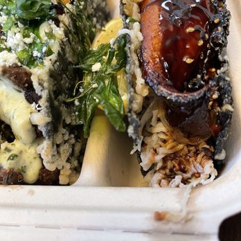 Musubi Square - Side view of musubi tacos (Wagyu beef & eel) - Asian Fusion Near Me - Anaheim, California Musubi Square - Side view of musubi tacos (Wagyu beef & eel) - Asian Fusion Near Me - Anaheim, California