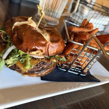 The Forester Pub - Smash burger with bacon and cheese side of sweet potato fries - Pubs Near Me - Lincoln, Maine The Forester Pub - Smash burger with bacon and cheese side of sweet potato fries - Pubs Near Me - Lincoln, Maine