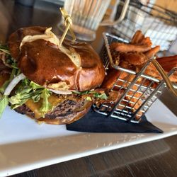 The Forester Pub - Smash burger with bacon and cheese side of sweet potato fries
