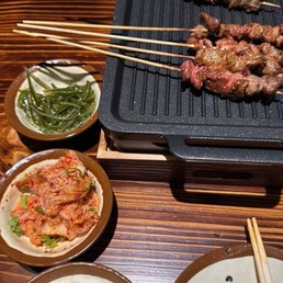 Beef/Lamb skewers and some complementary side dishes Beef/Lamb skewers and some complementary side dishes