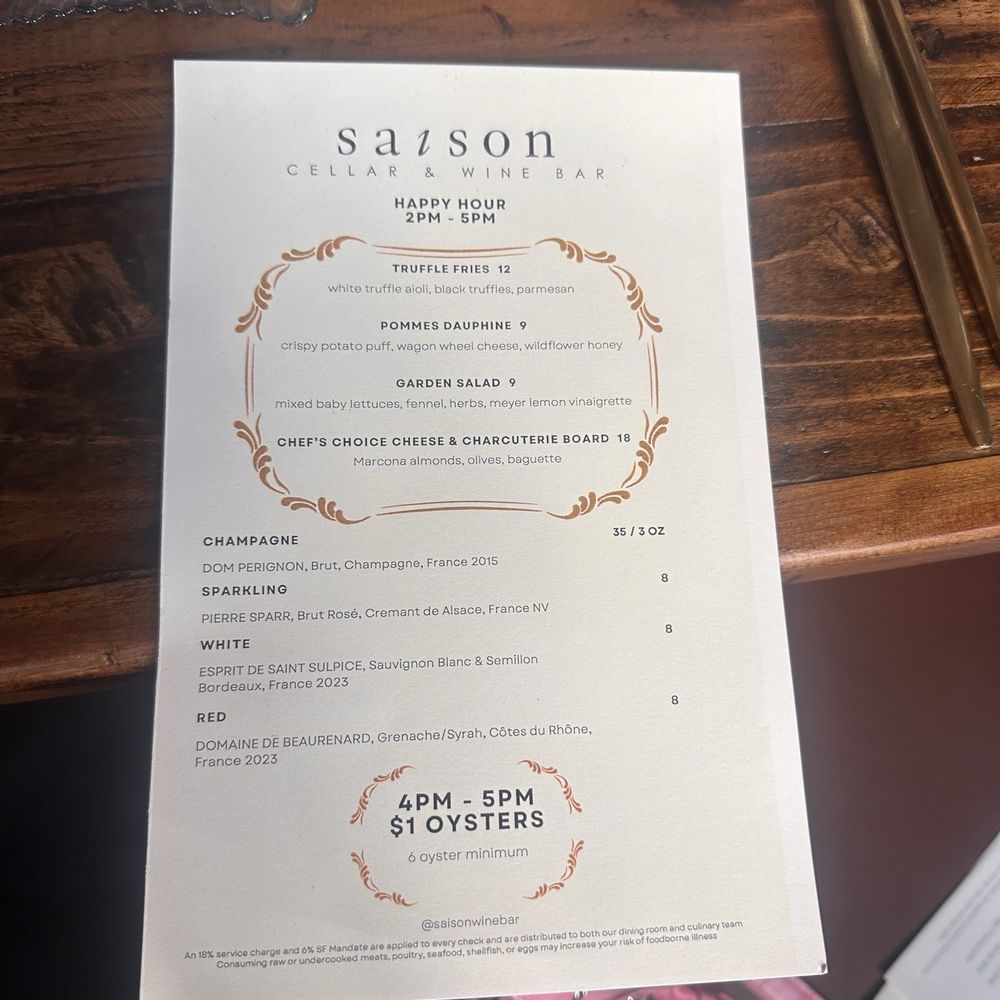 Saison - Happy hour menu - Wine Bars Near Me - San Francisco, California Saison - Happy hour menu - Wine Bars Near Me - San Francisco, California