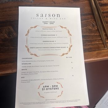 Saison - Happy hour menu - Wine Bars Near Me - San Francisco, California