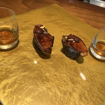 Soto - Dessert course - foie gras with dark chocolate drop and a shot of something! - Japanese Near Me - Houston, Texas Soto - Dessert course - foie gras with dark chocolate drop and a shot of something! - Japanese Near Me - Houston, Texas