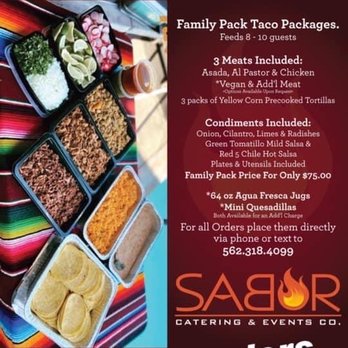 Sabor Catering and Events - The advertisement they sent to me of the family taco pack - Party & Event Planning Near Me
