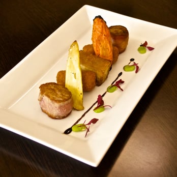 Café Grande - Pork Three Ways. Pan fried pork fillet, oven roasted pork belly and pork shoulder wrapped in parma ham with cider sauce - Cafes Near Me - Edinburgh, EDH