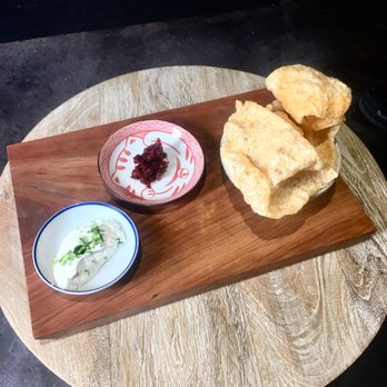 Indo - Tom Yum Pork Skins: tom yum powder, chive aioli ($4) - Pan Asian Near Me - St. Louis, Missouri
