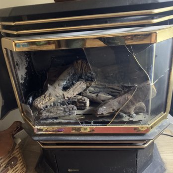 Foothill Fireplace, Pool and Spas - The broken glass on our fireplace door. - Chimney Sweeps Near Me - Sonora, California