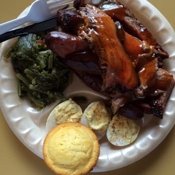 BBQ Express - Ribs, sausage and brisket - 3 meat plate. - Barbeque Near Me - Marshall, Texas